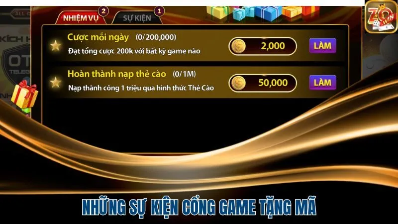 Những sự kiện cổng game tặng mã